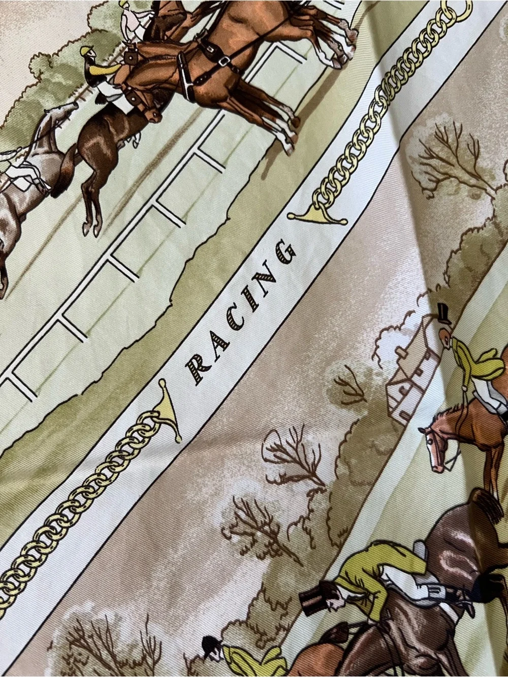 VTG Hermes Olive and Cream Equestrian Silk Scarf - Picture 6 of 12
